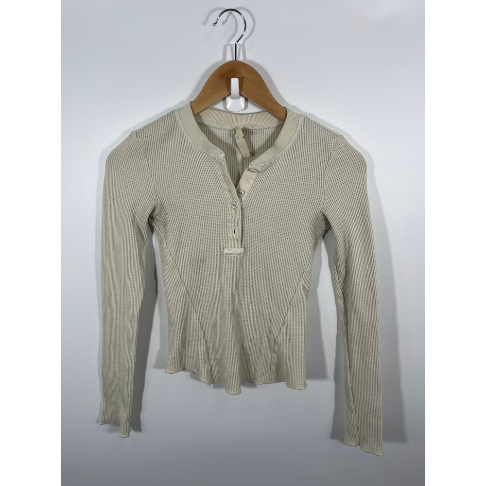 Skims Womens Ribbed Henley Shirt S Cream Stretch Minimalist Capsule Chic